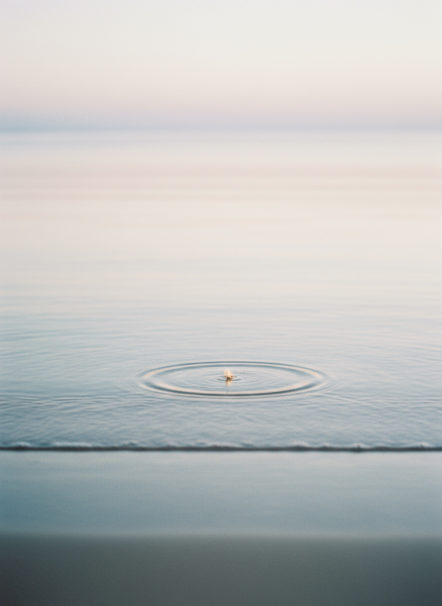 A single ripple widening at the tideline in dawn light